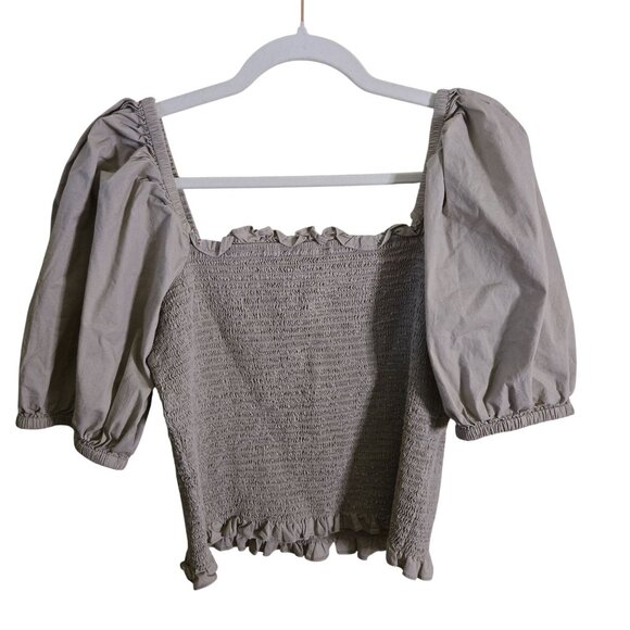 Inc International Concept Puff Sleeve Smocked Blouse Neutral Beige Size L - Picture 3 of 8